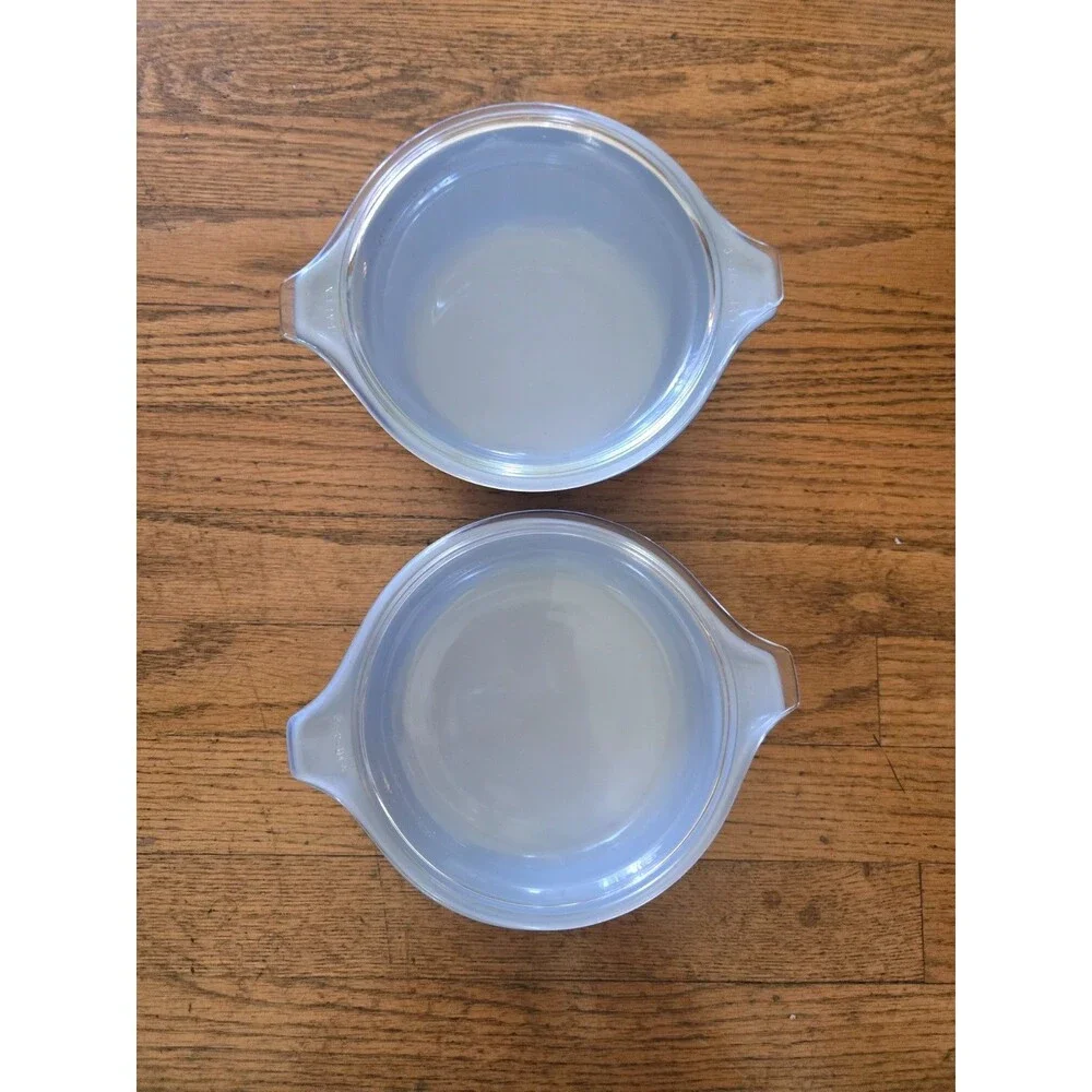 Vintage Pyrex Barcode Blue Stripes 471 & 472 W/ Lids Casserole Dishes